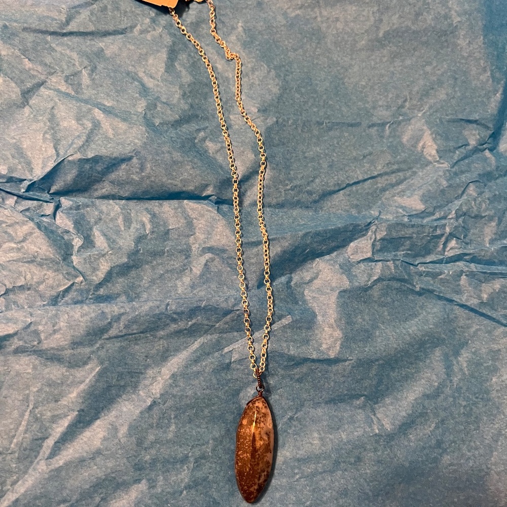 Sterling silver 16” necklace with grey stone pendant. NWT.